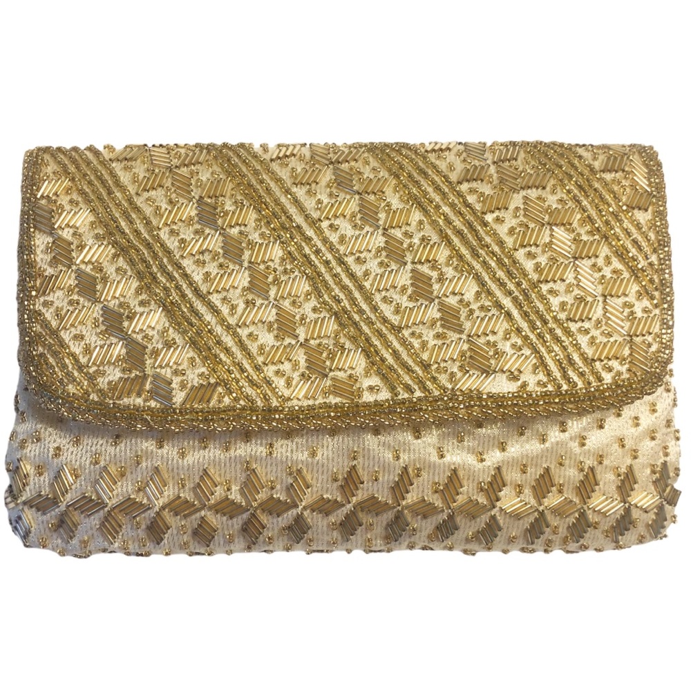 Vintage Axiom Gold Beaded Evening Clutch Bag.
